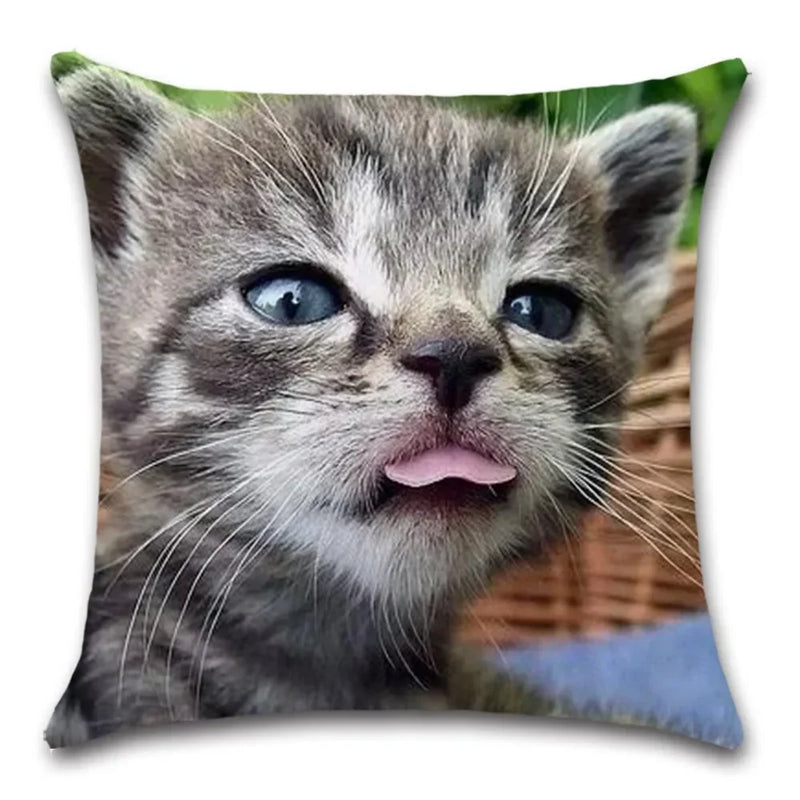 Axyaa Cat Tongue Out Decor Cushion Cover – Polyester Throw Pillow for Home Sofa Seat