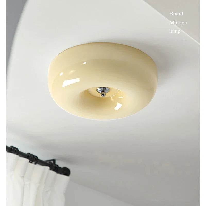 Axyaa Bauhaus Cream Ceiling Lamp: French Retro Nordic Glass Kitchen Light