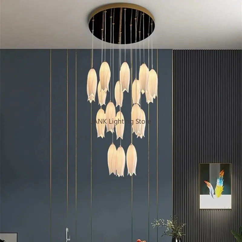Axyaa Tulip Staircase Chandelier: Luxury Multi-heads LED Hanging Lamp for Exquisite Spaces