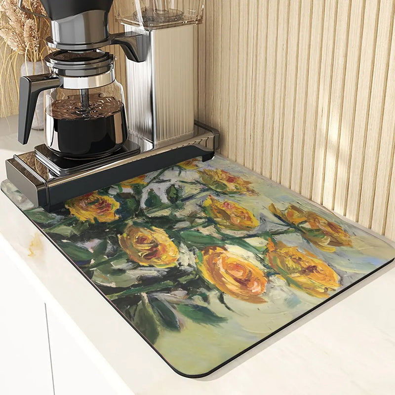 Axyaa Silicone Drainer Mat: Plant Style, Non-Slip, Absorbent Kitchen Drying Mat