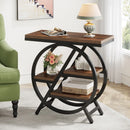 Axyaa Narrow End Table with 3 Shelves, Industrial Wooden Side Table