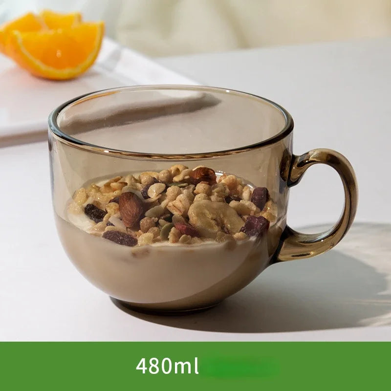 Axyaa Amber Glass Coffee Tea Mug 480ml Handle Drinkware
