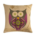 Axyaa Owl Pattern Linen Pillowcase - Palm Bird Cushion for Home Decor