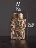 Axyaa Rustic Hanging Glass Vase Rope Net Art Hemp Rope Decor TableView