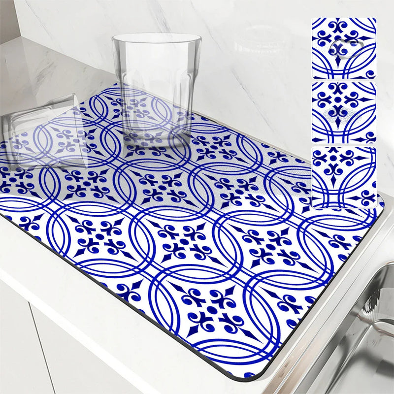 Axyaa Absorbent Draining Mat: Quick Dry Super Draining, Dish Drying, Bathroom Drain Pad