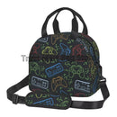 Compact Colorful Joystick Game Lunch Bag by Axyaa - Shoulder Strap, Reusable Lunch Box for School & Work