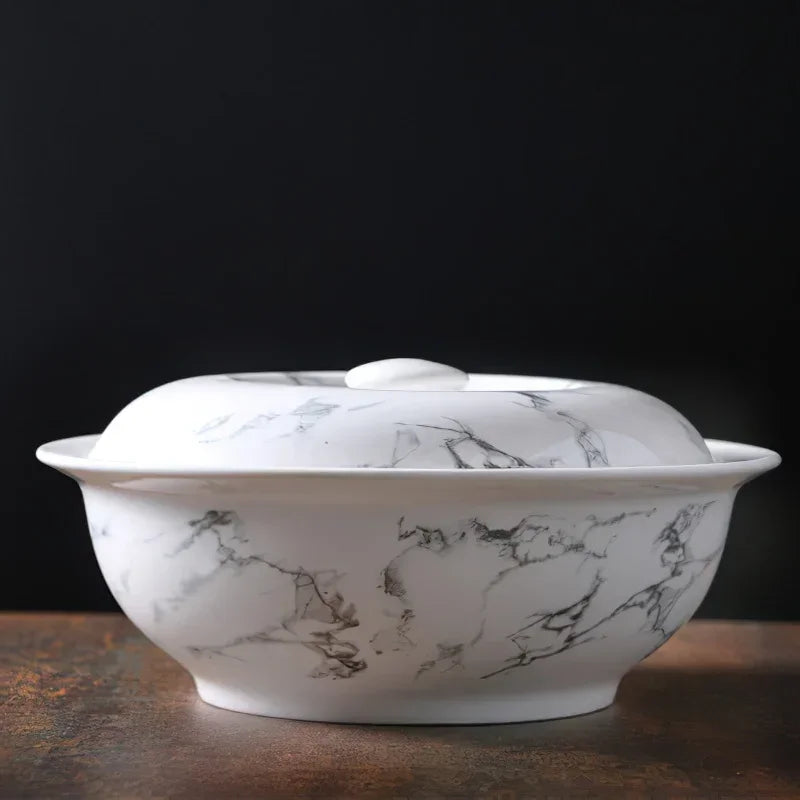 Axya Nordic Marbling Ceramics Cutlery Set - Round Oval Plate Bowl Spoon Pot Kitchen Tableware