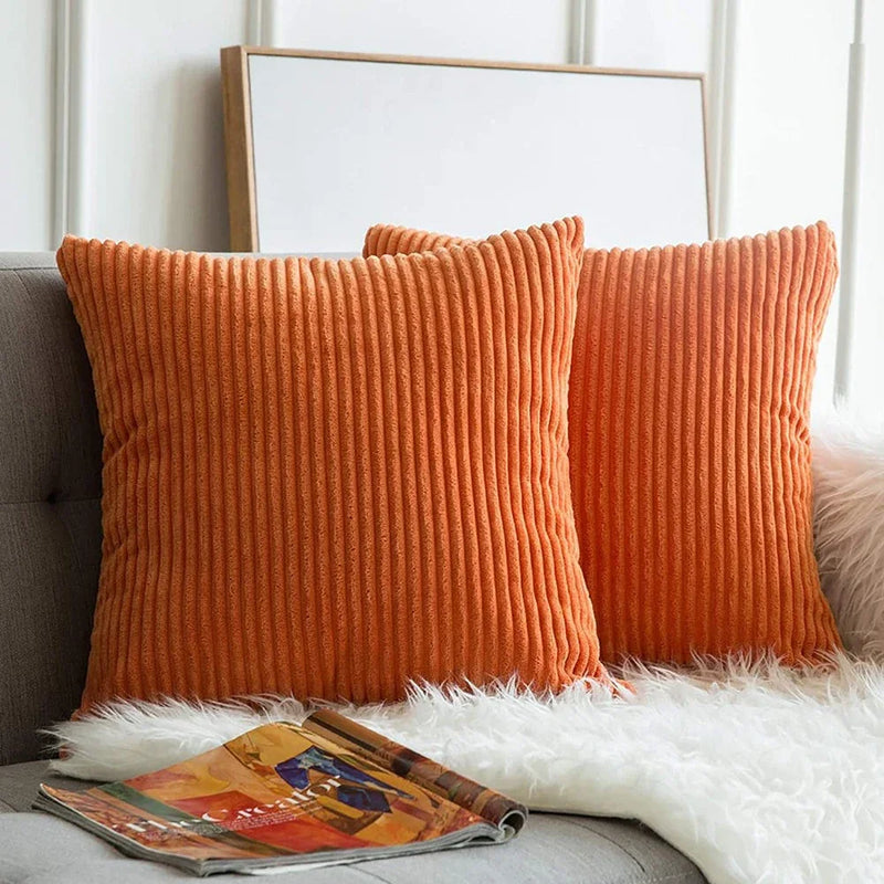Axyaa Soft Corduroy Cushion Cover Striped Throw Pillow Case for Home Decor