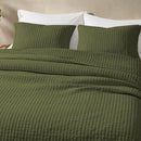 Axyaa Heather Dark Green Cotton Blend Queen Quilt Set