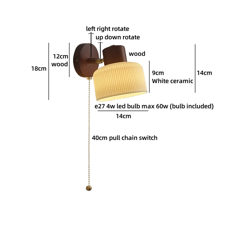 Axyaa Wood Cream Glass Ceramic LED Wall Light for Living Room & Bathroom
