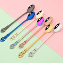 Axyaa Colorful Retro Stainless Steel Long Mixing Spoon Set for Kitchen Dining
