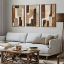 Axyaa 3-Piece Brown & Beige Abstract Wall Art Set, Modern Boho Canvas Poster