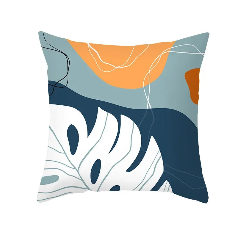 Axyaa Pink Blue Abstract Plants Floral Pillows Case - Modern Art Decor Sofa Couch
