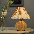 Axyaa Rattan Table Lamp with Pleated Fabric Shade & Tricolored Bulb