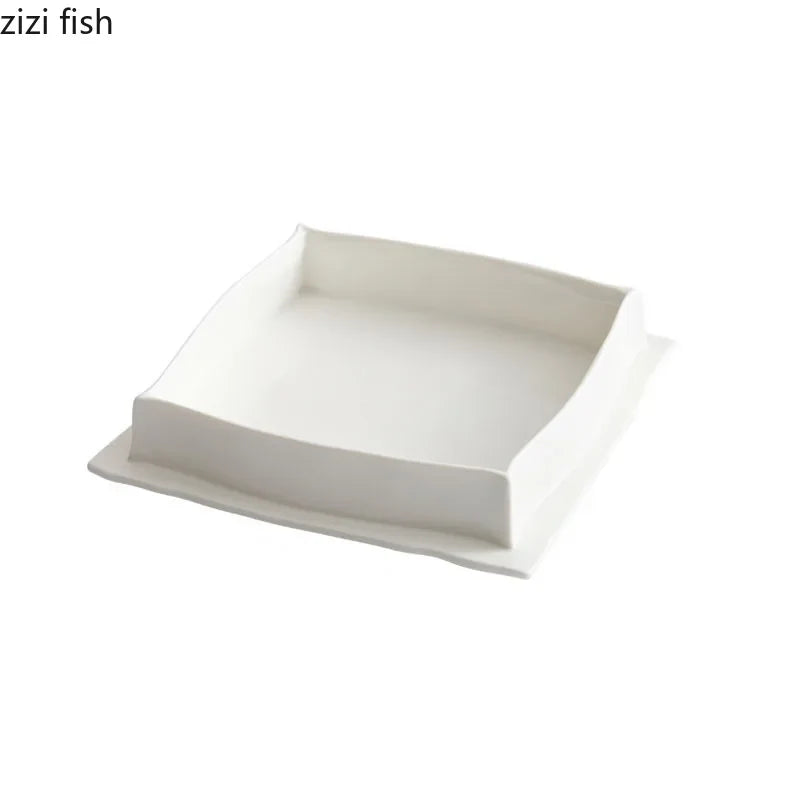 Axya White Ceramic Square Dining Plate for Molecular Cooking and Specialty Tableware