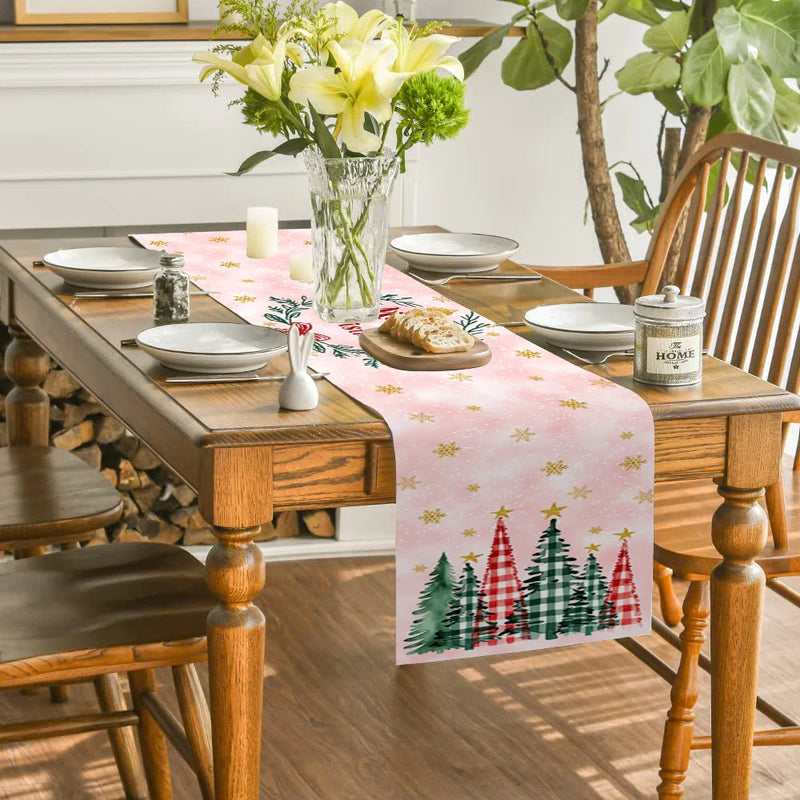 Axyaa Christmas Tree Gold Snowflake Table Runner for Farmhouse Holiday Party