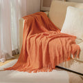 Axyaa Solid Knit Sofa Cover Blanket with Fringe for Air Conditioning and Summer Nap