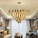 Axyaa Gold Crystal Chandelier: Luxury Indoor Lighting Fixture for Home Decor