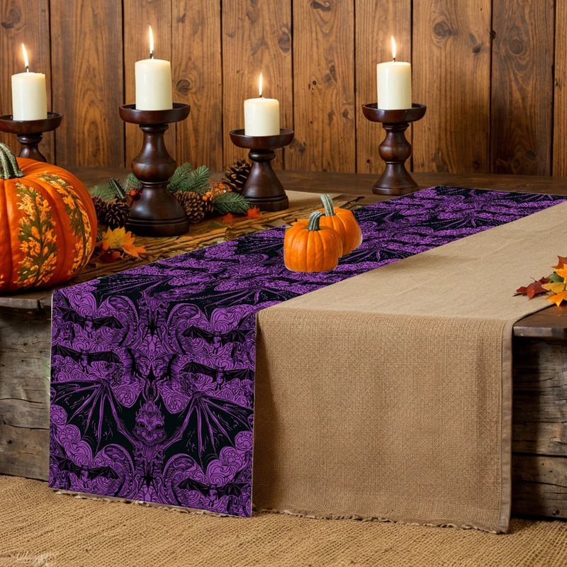 Axyaa Halloween Skull Abstract Pattern Table Runner