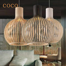 Axyaa Modern Wood Birdcage Chandelier with Black and White Orb for Dining and Living Decor