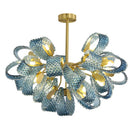 Axyaa Peacock Blue Glass Chandelier: Luxury Flower Design Pendant Lamp