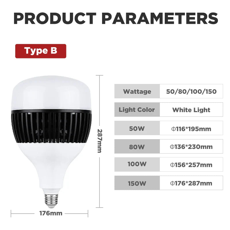 Axyaa 150W E27 LED Bulb High Power Light for Garage Warehouse