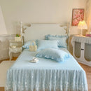 Axyaa Romantic Lace Bed Skirt, Washed Cotton Mattress Cover, Korean Style Bedroom Decor