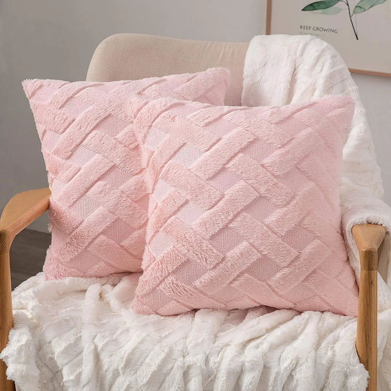 Rustic Embroidered Faux Wool Pillowcase for Sofa Living Room by Axyaa