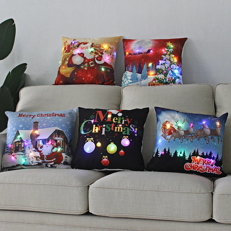 Axyaa LED Santa Claus Cushion Cover: Festive Light-Up Pillowcase for Home Decor