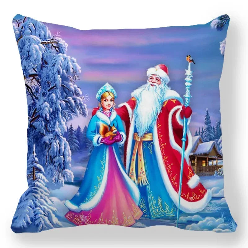 Axyaa Santa Print Pillowcase for Christmas and New Year Decor