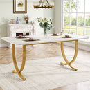 Axyaa 63" Faux Marble Top Dining Table: Modern Kitchen Table