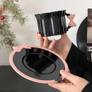 Axyaa Ceramic Bow Coffee Cup and Saucer Set, Pink Flower Tea Cup, Elegant Design