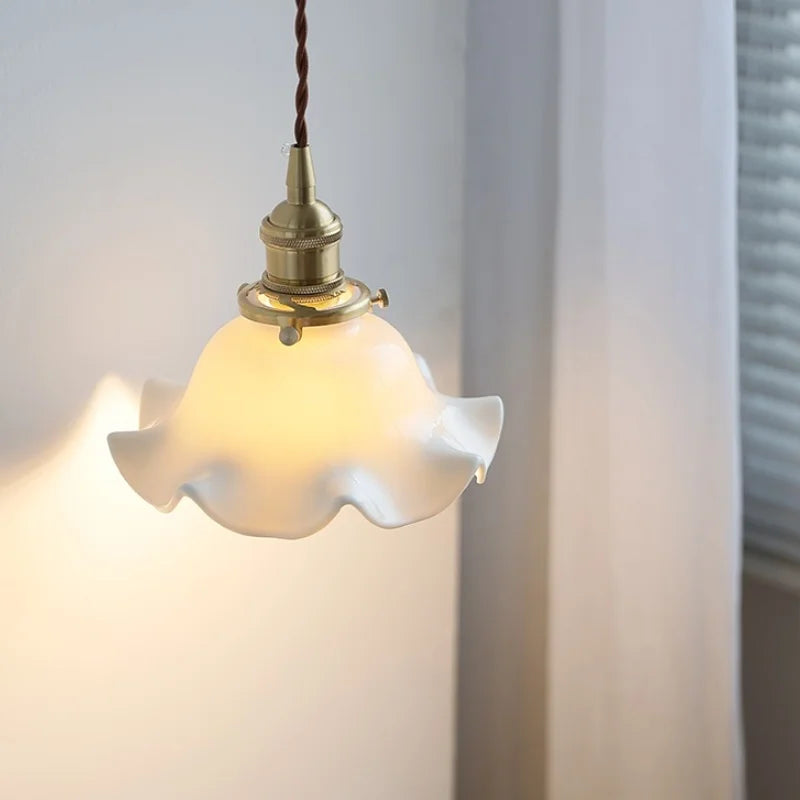 Axyaa White Ceramic LED Pendant Lamp, Adjustable Wire, Japan Style, E27 Bulb