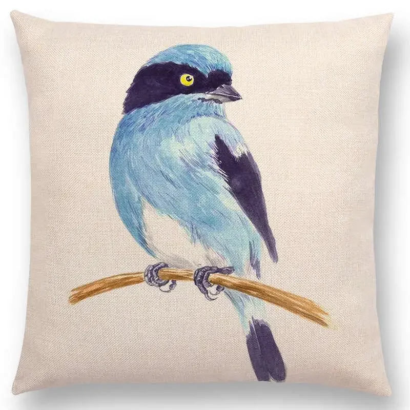 Birds Painting Cushion Cover - Axyaa Collection: Robin, Titmouse, Toucan, Sparrow, Firecrest, Cardinal, Bullfinch