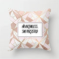 Pink Glitter Letter Flower Geometric Cushion Cover by Axyaa