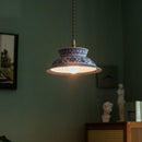 Axyaa Ceramic Japanese LED Pendant Light with Blue Pattern, 2m Wire