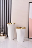 Axyaa Crown Ceramic Vase, Gold Black White, Home Decor, Luxury Floral Ware