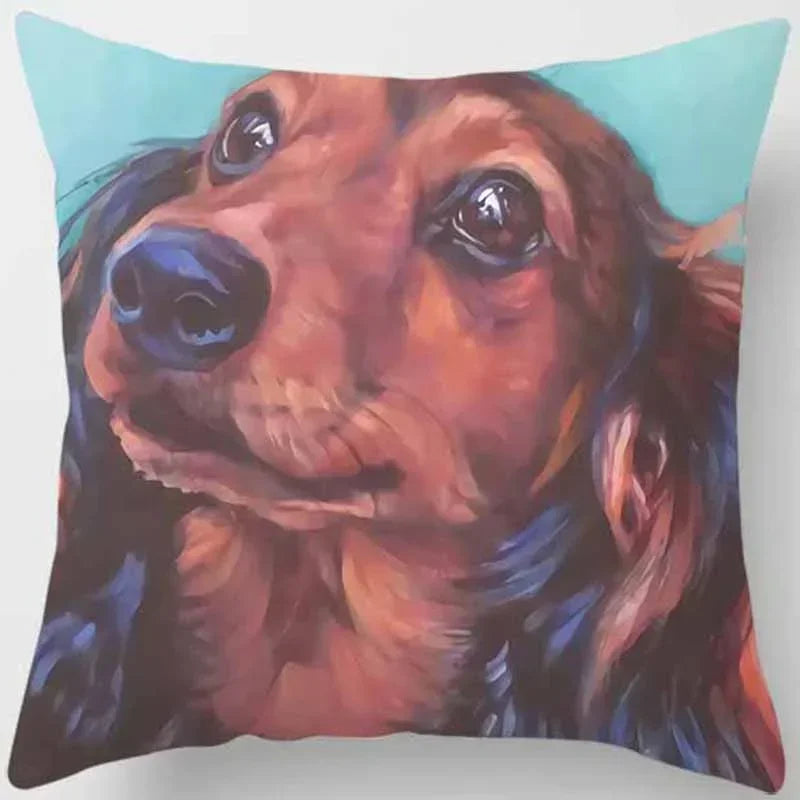 Cute Dog Pattern Square Pillow Covers For Home Decor by Axyaa