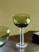 Axyaa Thick Stem Green Top Champagne Coupe Cocktail Glasses Set
