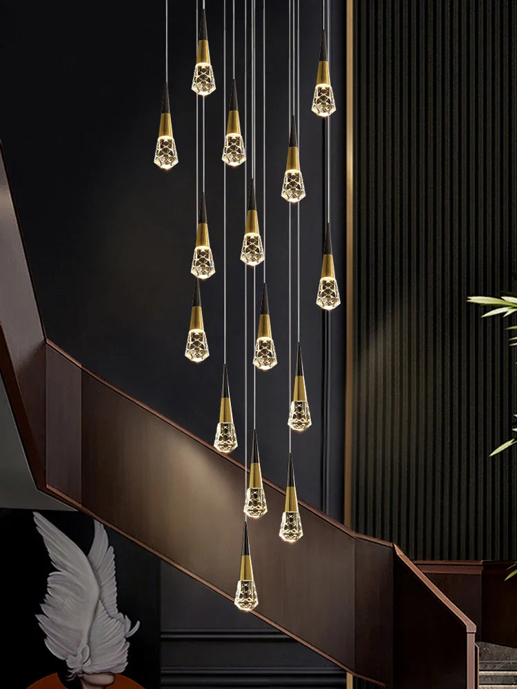 Axyaa Crystal Chandelier LED Staircase Lamp for Living Room & Kitchen