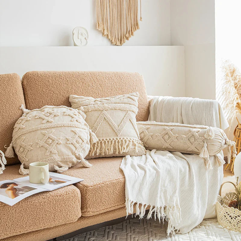 Axyaa Tufted Tassels Cushion Cover for Home Decor in Living Room Bedroom Sofa
