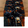 Axyaa Halloween Skull Motorcycle Table Runner Farmhouse Dining Decor Washable Long Cloth