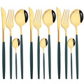 Axyaa Green Gold Stainless Steel Flatware Set for 12 Dinner Knife Forks Teaspoon