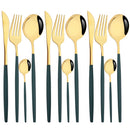 Axyaa Green Gold Stainless Steel Flatware Set for 12 Dinner Knife Forks Teaspoon