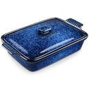 Axyaa Stoneware Casserole Baking Dish with Lid, Blue, 3.8/1.9 Quart - Microwave