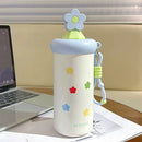 Axyaa Flower Thermal Water Bottle: Stainless Steel Coffee Thermos with Straw