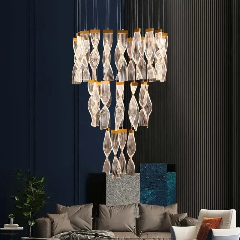 Axyaa Luxury LED Chandelier: Modern Design for Staircase, Hallway & Villa