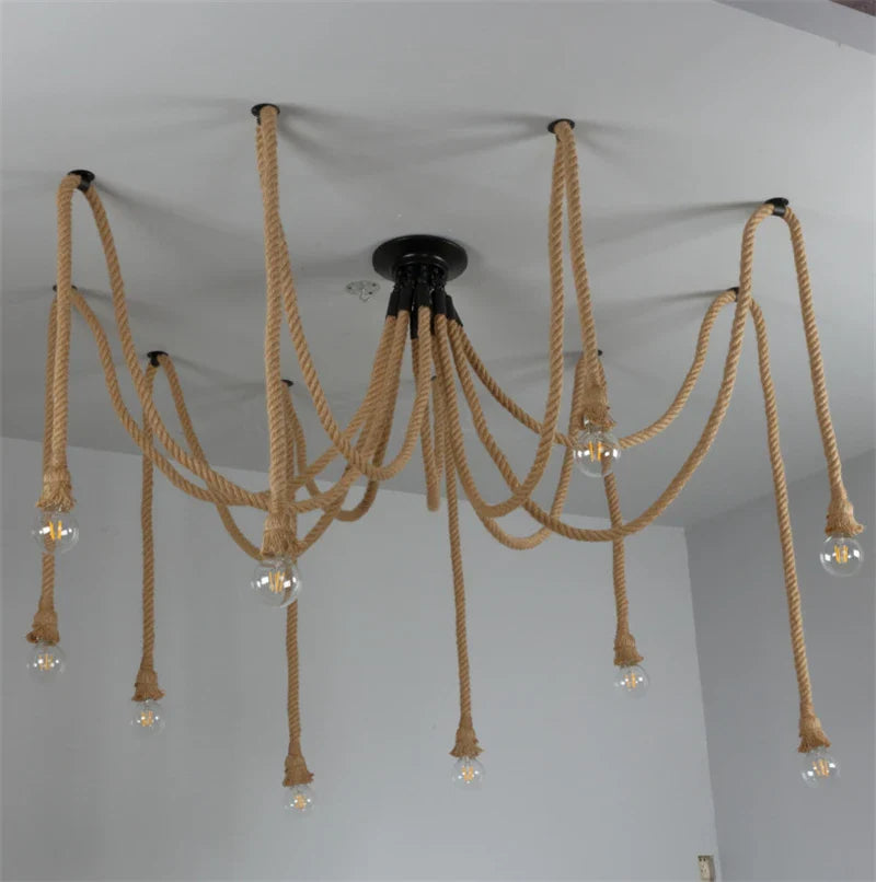 Axya Industrial Hemp Rope Chandelier with LED Lights