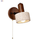 Axyaa Stone LED Wall Light Up Down Rotate Pull Chain Switch Iron Wood Lamp