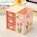 Axyaa Kawaii Desk Pen Holder & Organizer Box - Multifunctional Desktop Storage Organizing